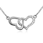  Ineinander verschlungene Doppelherz-Halskette, Rhodium