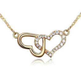   Ineinander verschlungene Doppelherz-Halskette, funkelndes Gold