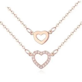 Doppelkette mit Herzanhänger, Roségold, Roségold