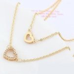  Doppelkette mit Herzanhänger, Funkelndes Gold, Roségold, Roségold