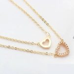  Doppelkette mit Herzanhänger, Funkelndes Gold, Roségold, Roségold