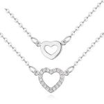  Doppelkette mit Herzanhänger, Rhodium