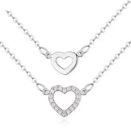  Doppelkette mit Herzanhänger, Rhodium