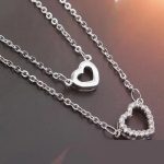  Doppelkette mit Herzanhänger, Rhodium