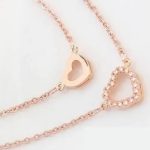  Doppelkette mit Herzanhänger, Roségold, Roségold