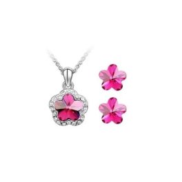    Pflaumenblüten-Schmuckset, Fuchsia, verziert mit Swarovski-Kristallen
