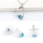 Schmuckset mit Herzanhänger, Aquamarin, verziert mit Swarovski-Kristallen