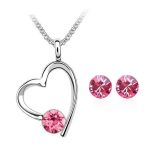  Schmuckset mit Herzanhänger, rosa, verziert mit Swarovski-Kristallen