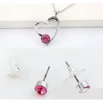  Schmuckset mit Herzanhänger, rosa, verziert mit Swarovski-Kristallen