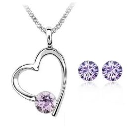    Schmuckset mit Herzanhänger, Viola, verziert mit Swarovski-Kristallen