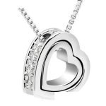  Halskette mit doppeltem Herzanhänger, Rhodium