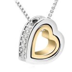  Doppelherz-Anhänger-Halskette, 18 Karat Gold und Rhodium