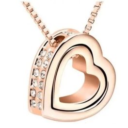  Doppelherz-Anhänger-Halskette, Roségold, Roségold