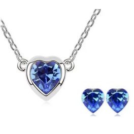    Herzförmiges Schmuckset, Saphir, verziert mit Swarovski-Kristallen