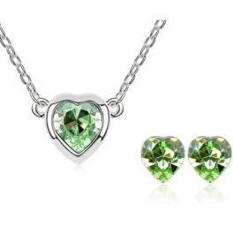    Herzförmiges Schmuckset, Peridotgrün, verziert mit Swarovski-Kristallen