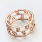  Ring aus Zirkonia mit Blattmuster, funkelndes Gold, 7,5