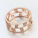  Ring aus Zirkonia mit Blattmuster, funkelndes Gold, 8,5