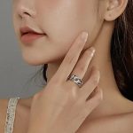 Damen-Silberring mit weißem Kristall, Größe 8