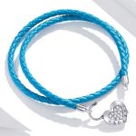 Damenarmband aus Silber und Kunstleder, blau