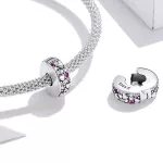 Silberanhänger, lila und weiße Herzen