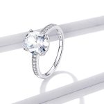 Silberner Verlobungsring mit weißem Kristall, Größe 7