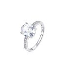 Silberner Verlobungsring mit weißem Kristall, Größe 6