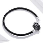 Damenarmband Silber/Leder, Herzverschluss, 19 cm