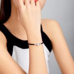 Damenarmband Silber/Leder, Herzverschluss, 17 cm