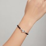 Damenarmband Silber/Leder, Herzverschluss, 17 cm