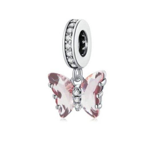 Silberanhänger, Schmetterling, rosa