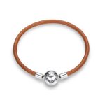 Damenarmband, Silber/Leder, 19 cm