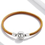 Damenarmband, Silber/Leder, 19 cm