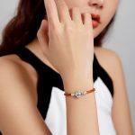 Damenarmband, Silber/Leder, 19 cm