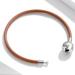 Damenarmband, Silber/Leder, 19 cm