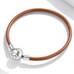 Damenarmband, Silber/Leder, 19 cm