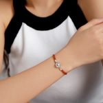 Damenarmband, Silber/Leder, 17 cm