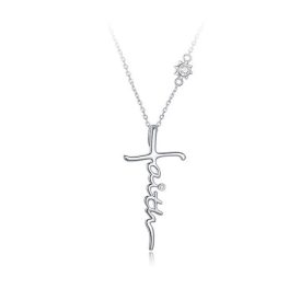 Silberne Halskette mit einem Kreuz und der Aufschrift Glaube