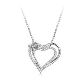 Silberne Halskette mit Doppelherzanhänger und Schmetterling