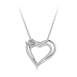   Silberne Halskette mit Doppelherz und Schmetterlingsanhänger