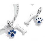 Silberanhänger, Pfote und Knochen, blau