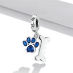 Silberanhänger, Pfote und Knochen, blau