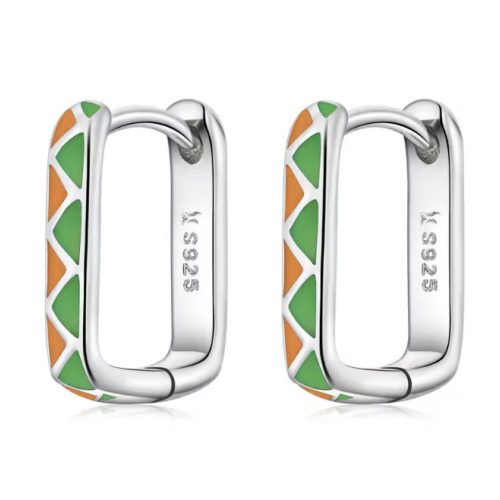 Silberohrringe, bunt, quadratisch