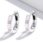 Silberne Creolen, weiß-rosa