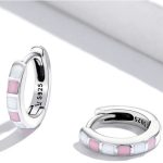 Silberne Creolen, weiß-rosa