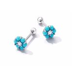 Ezüst fülbevaló, virág, türkiz