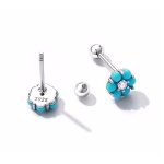 Ezüst fülbevaló, virág, türkiz