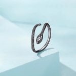 Silberring, Schlange, schwarz