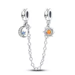 Silberanhänger mit Sicherheitskette, Sonne und Mond