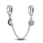 Silberanhänger mit Sicherheitskette, Sonne und Mond