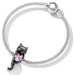 Silberanhänger, schwarze Katze